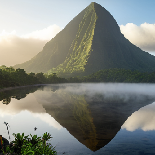 Home 25 **
A misty morning view of Piton Lake atop Peter Both mountain in Mauritius. The lake reflects the surrounding rock formations and sky, creating an ethereal and mysterious atmosphere. Capture the sense of depth and hidden secrets, as if inviting the viewer to explore.
**