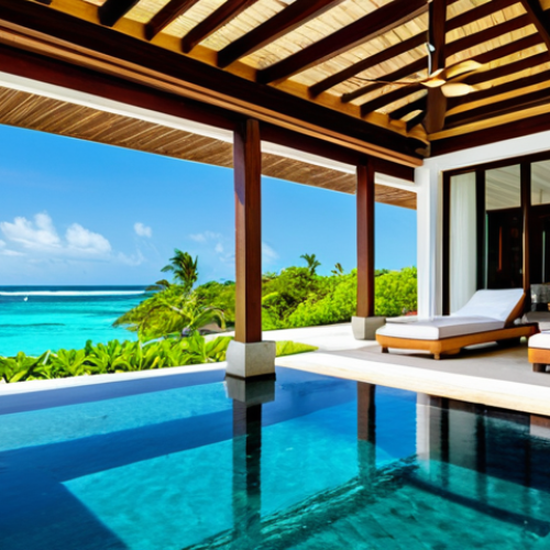 Home 22 **Prompt for Luxury Real Estate & Lifestyle:**
"A stunning, luxurious beachfront villa in Mauritius, showcasing modern architectural design. The villa overlooks the pristine turquoise ocean, with an expansive infinity pool reflecting the clear skies and surrounded by lush tropical greenery. The setting emphasizes tranquility, exclusivity, and high-end living. Professional real estate photography, high quality, vibrant colors, natural lighting, a breathtaking tropical paradise, safe for work, appropriate content, fully clothed, modest, family-friendly, perfect anatomy, correct proportions, natural setting, natural body proportions."