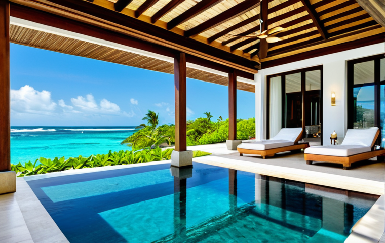**Prompt for Luxury Real Estate & Lifestyle:**
"A stunning, luxurious beachfront villa in Mauritius, showcasing modern architectural design. The villa overlooks the pristine turquoise ocean, with an expansive infinity pool reflecting the clear skies and surrounded by lush tropical greenery. The setting emphasizes tranquility, exclusivity, and high-end living. Professional real estate photography, high quality, vibrant colors, natural lighting, a breathtaking tropical paradise, safe for work, appropriate content, fully clothed, modest, family-friendly, perfect anatomy, correct proportions, natural setting, natural body proportions."