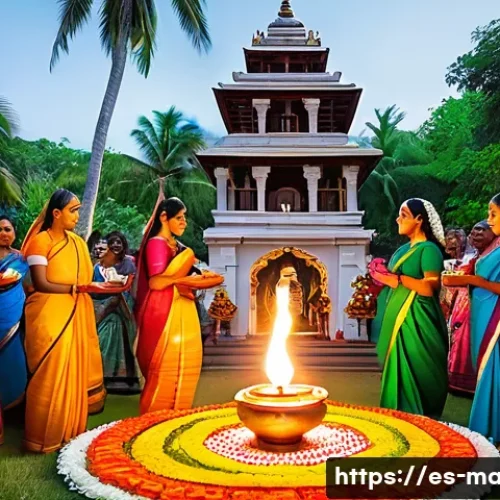 모리셔스 힌두교 축제 - A vibrant scene of a traditional Hindu festival in Mauritius during Divali, showcasing families dres...