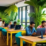 모리셔스 일 오 세르프 - A vibrant, modern co-working space in Mauritius filled with diverse young professionals collaboratin...